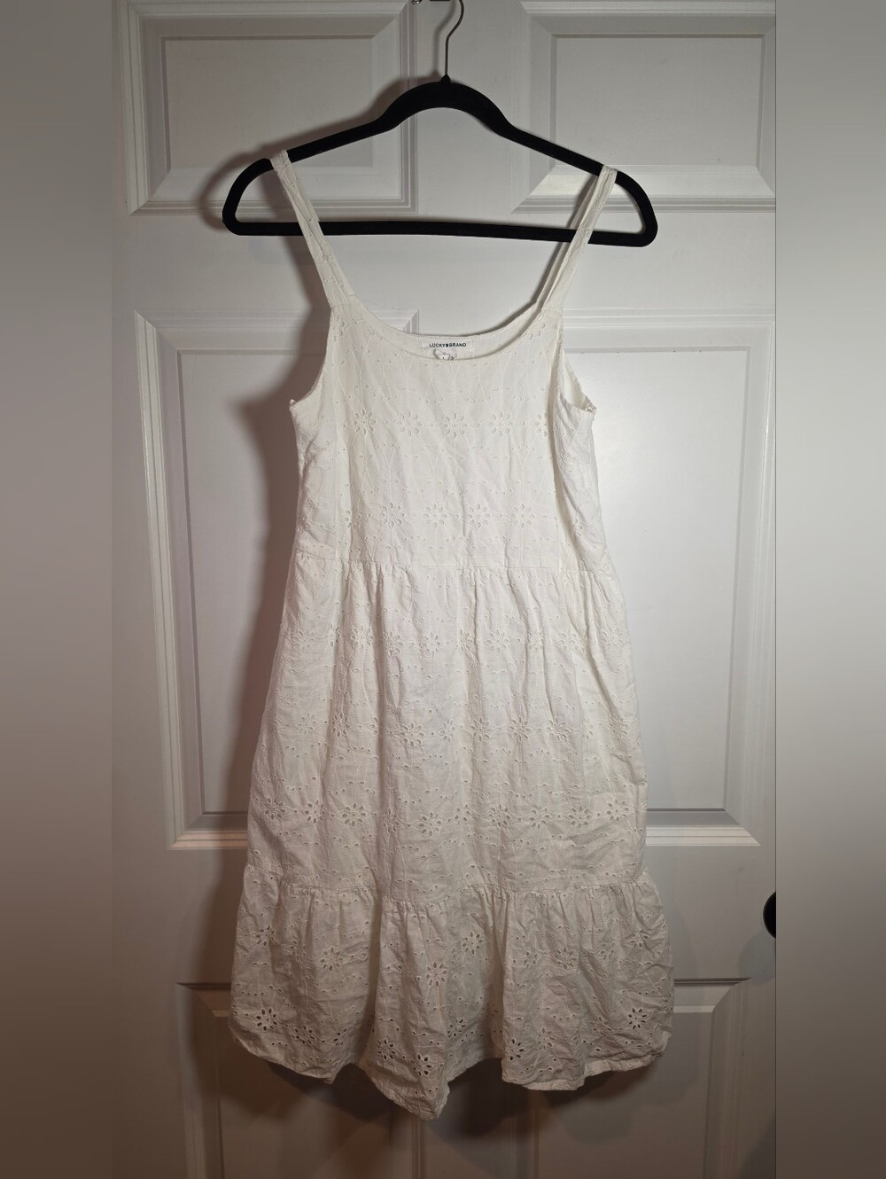 Lucky Brand White Lined Eyelet Sleeveless Sundress Cotton XS
